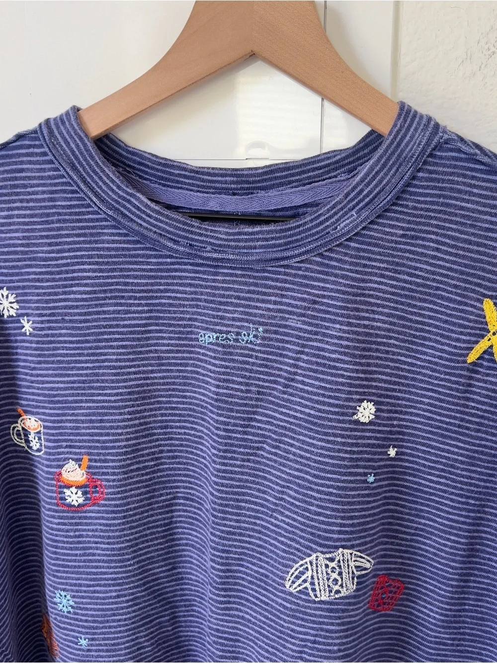 Free People Embroidered Camp Tee T-Shirt - Apres Ski Combo - Blue - Medium - NWT